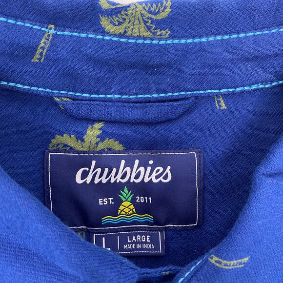 Chubbies Large Blue Palm Tree Pattern Long Sleeve Button Up Flannel Shirt NWT - Picture 2 of 7